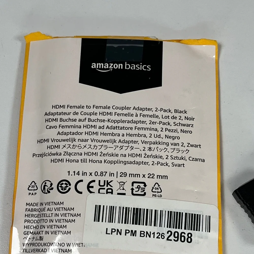 Amazon Basics HDMI Female to Female Coupler Adapter 2-Pack Black Extender Joiner